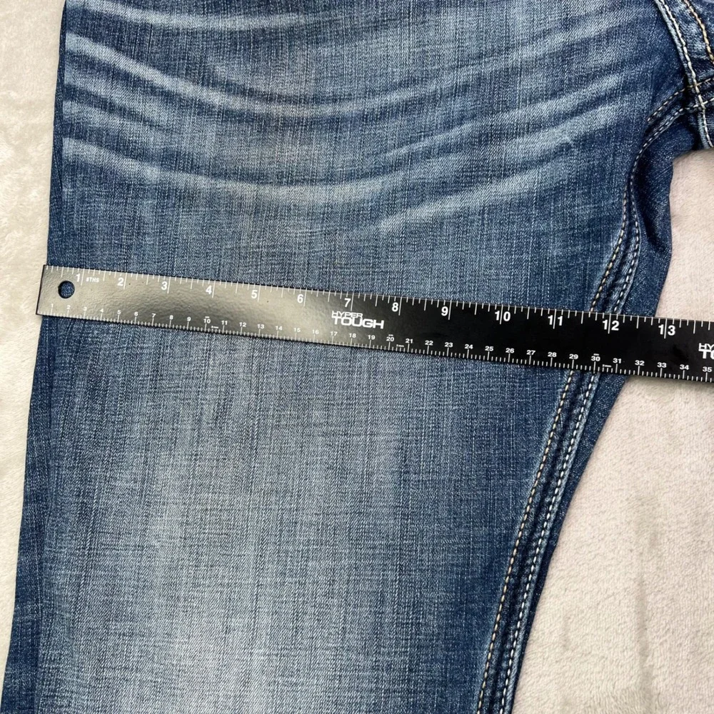 BKE Seth Jeans Men 46x32 Fit 46x29 Blue Medium Wash Whiskered Straight Leg Denim
